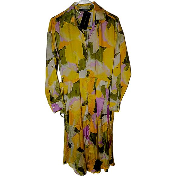 New French Connection Button Front Shirt Midi Dress Watercolor Medium NWT - Picture 7 of 7